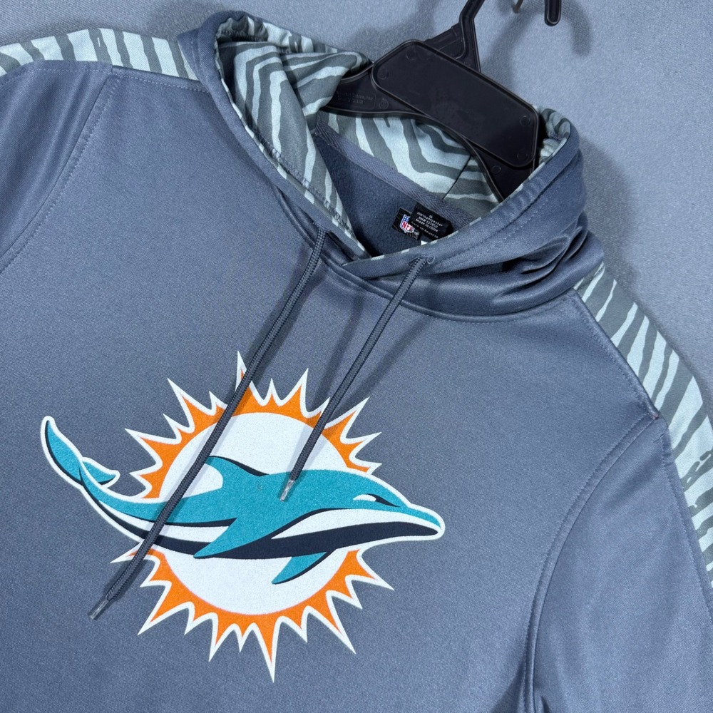 Zubaz Hoodie Mens Small Gray Miami Dolphins NFL Pullover Zebra Print Athletic